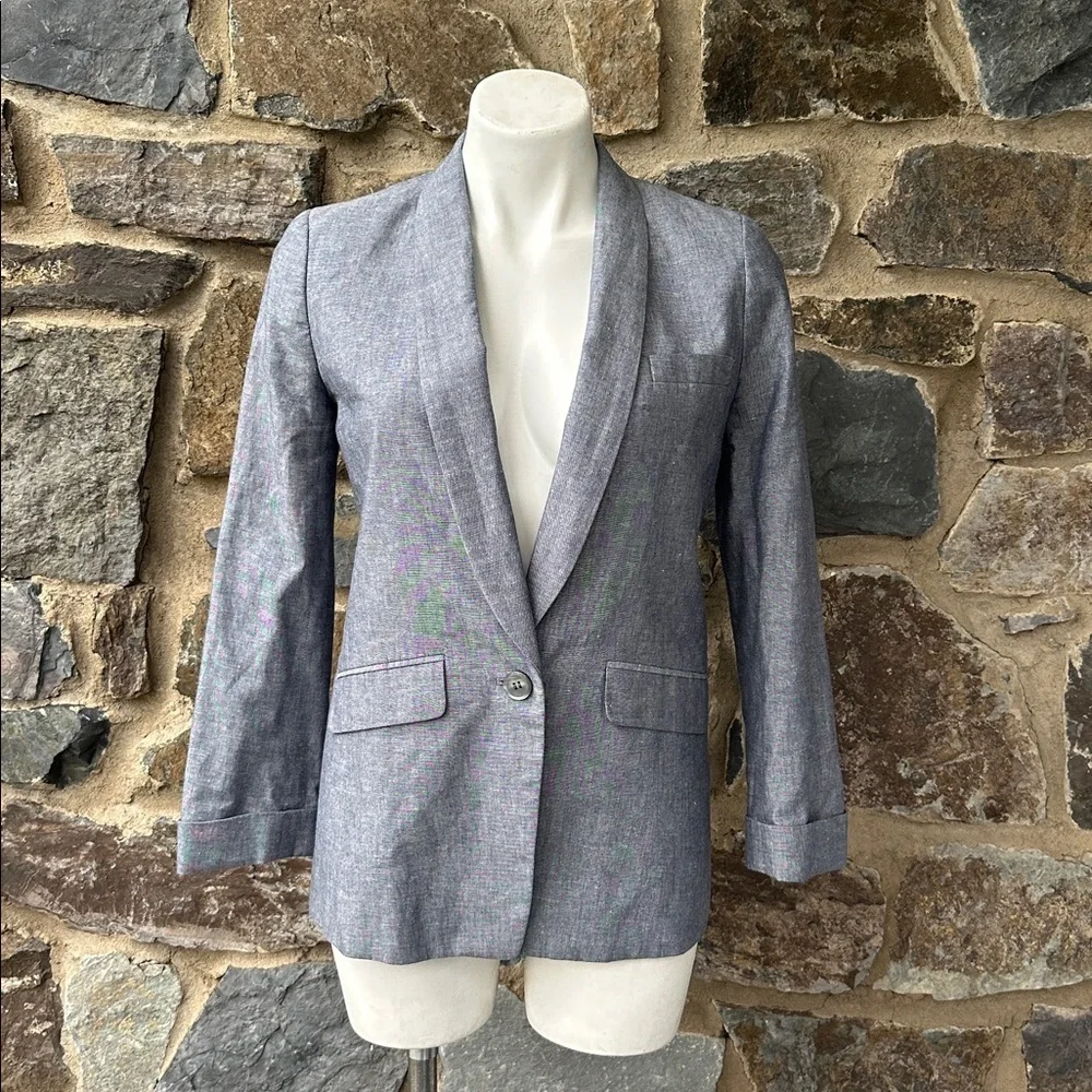 J. Crew Shawl Collar One Button Blazer Jacket in Gray/Blue Size 2